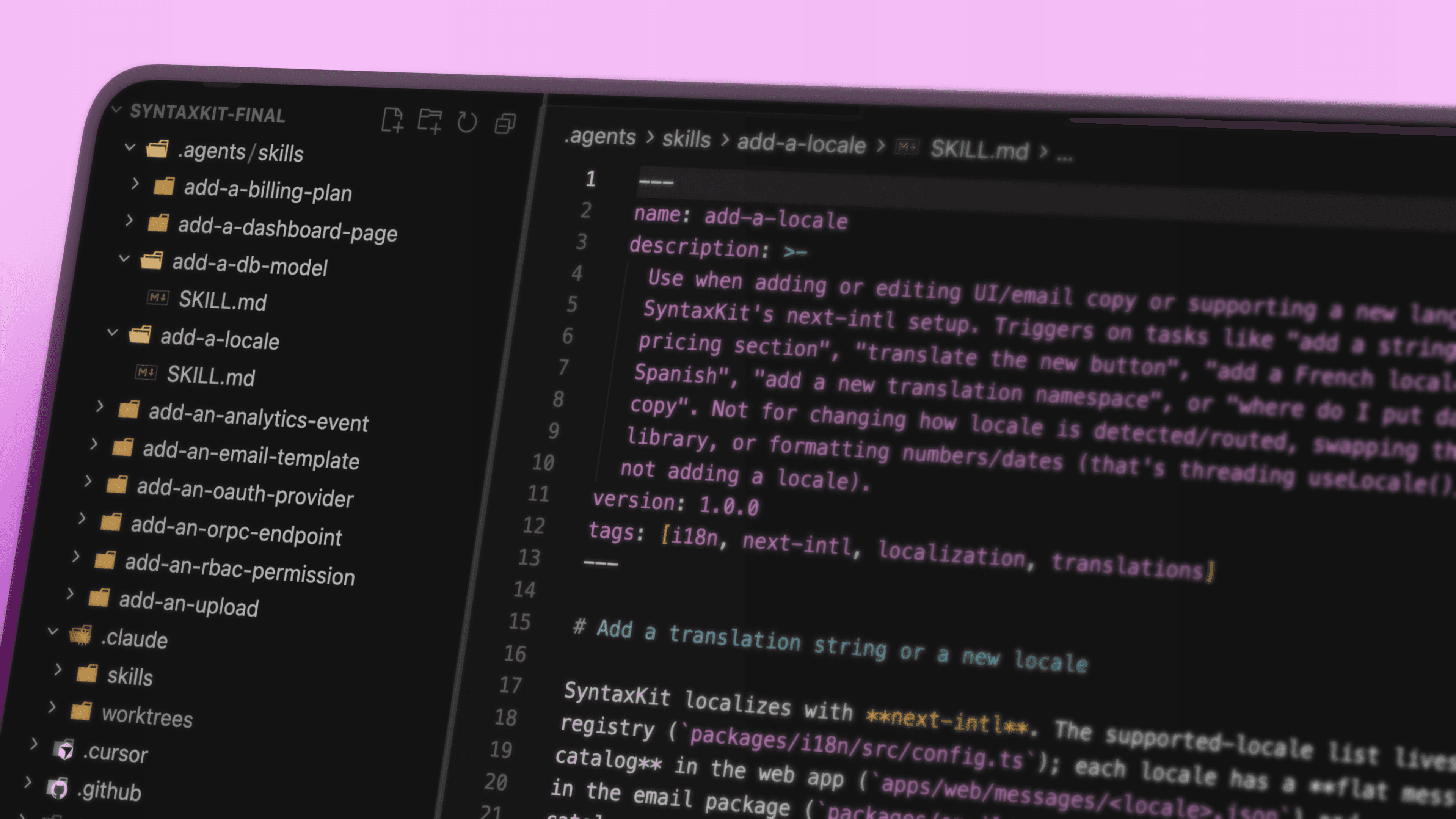 SyntaxKit agent skills and scoped workflows in the codebase