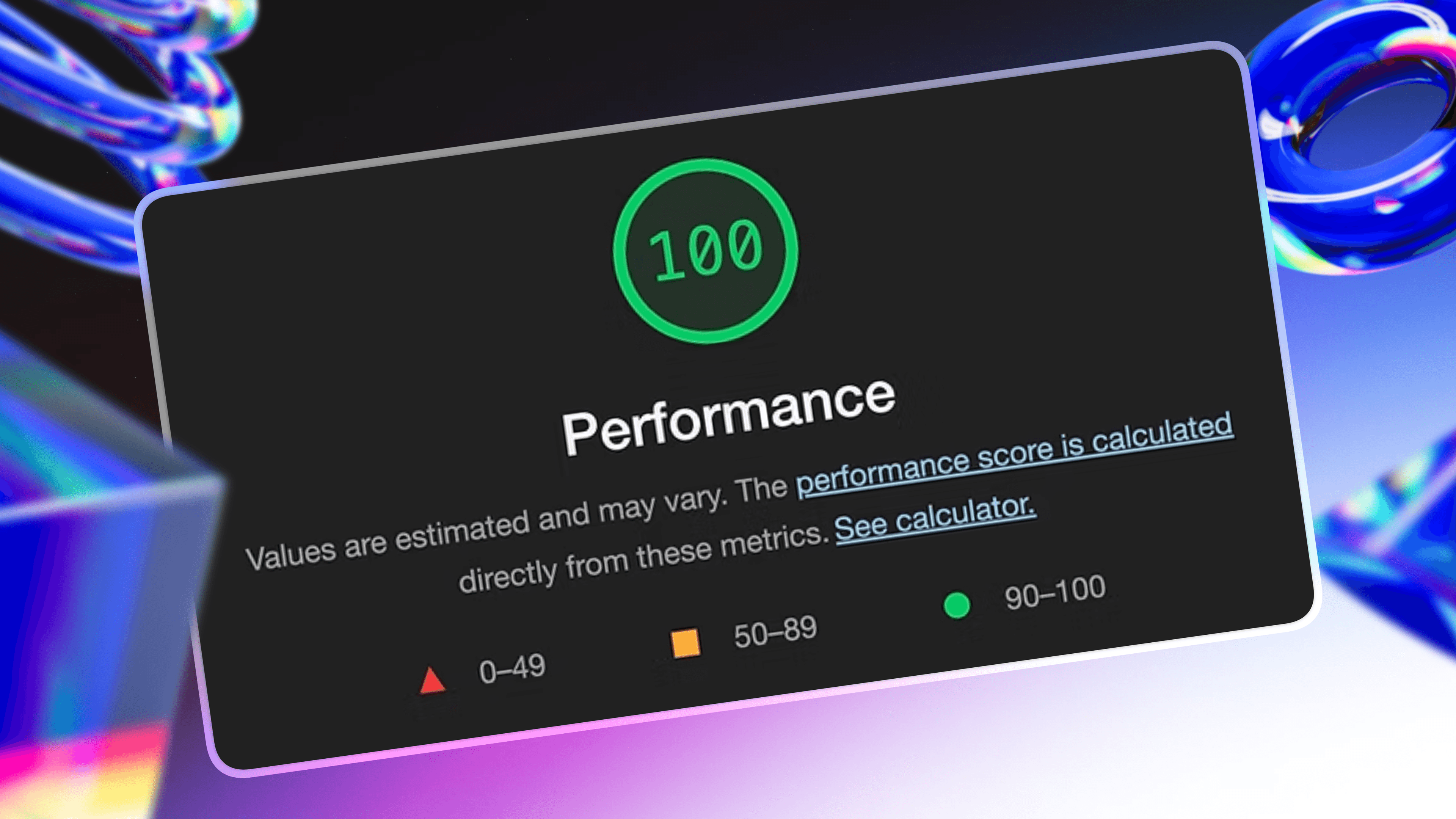 A perfect Lighthouse performance score of 100 after the Cache Components migration